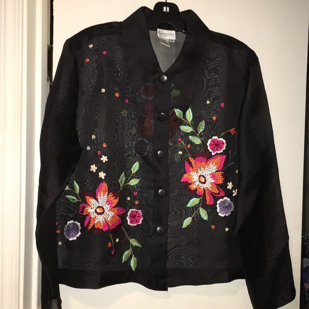 Black silk embroidered blouse
